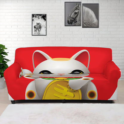 Japanese Lucky Cat Maneki Neko Print Sofa Cover