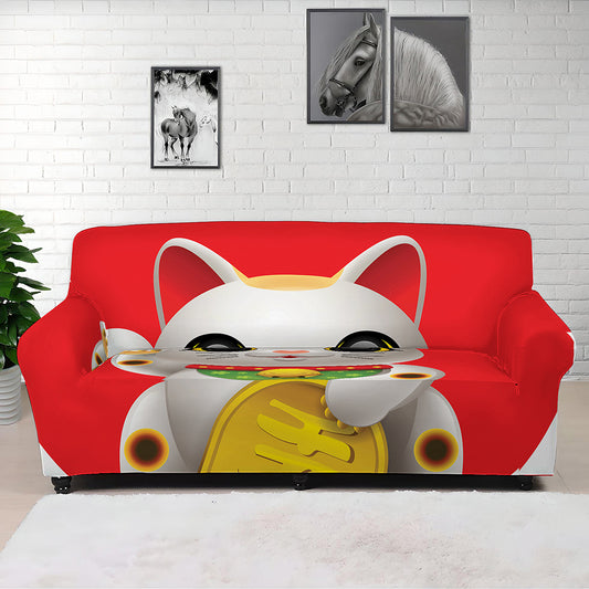 Japanese Lucky Cat Maneki Neko Print Sofa Cover