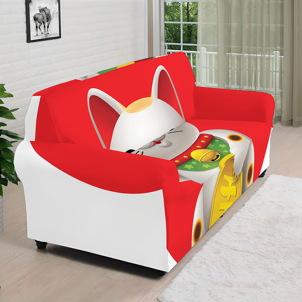 Japanese Lucky Cat Maneki Neko Print Sofa Cover