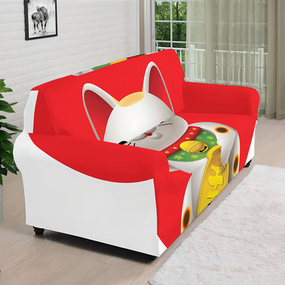 Japanese Lucky Cat Maneki Neko Print Sofa Cover