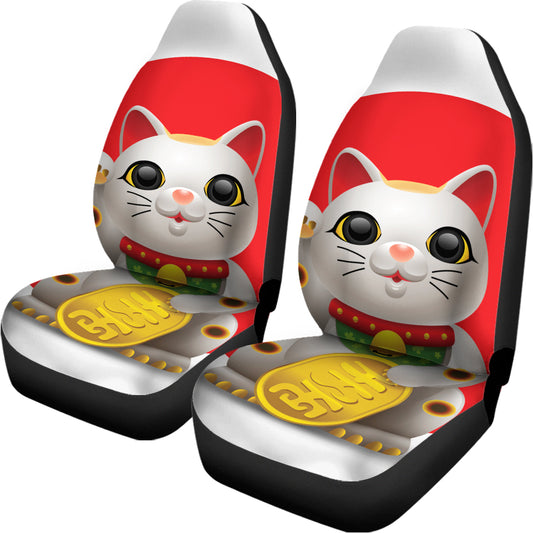 Japanese Lucky Cat Maneki Neko Print Universal Fit Car Seat Covers