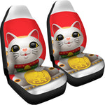 Japanese Lucky Cat Maneki Neko Print Universal Fit Car Seat Covers