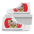 Japanese Lucky Cat Maneki Neko Print White High Top Sneakers