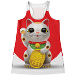 Japanese Lucky Cat Maneki Neko Print Women's Racerback Tank Top