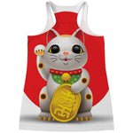 Japanese Lucky Cat Maneki Neko Print Women's Racerback Tank Top