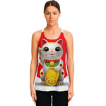Japanese Lucky Cat Maneki Neko Print Women's Racerback Tank Top