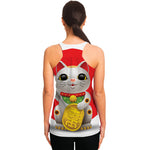 Japanese Lucky Cat Maneki Neko Print Women's Racerback Tank Top