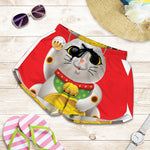 Japanese Lucky Cat Maneki Neko Print Women's Shorts