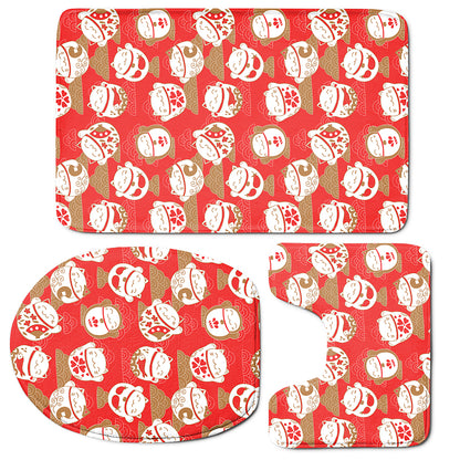 Japanese Lucky Cat Pattern Print 3 Piece Bath Mat Set
