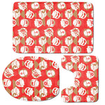 Japanese Lucky Cat Pattern Print 3 Piece Bath Mat Set