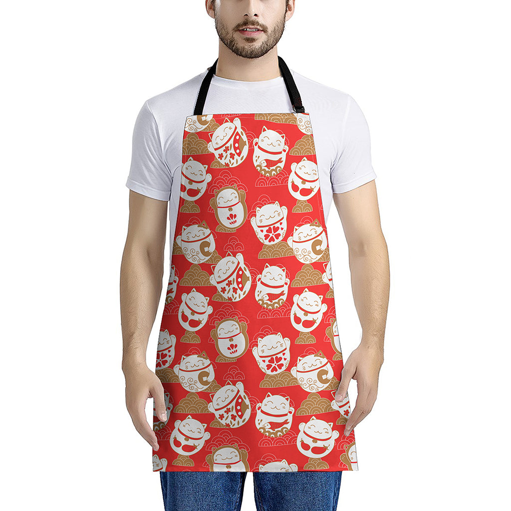 Japanese Lucky Cat Pattern Print Apron