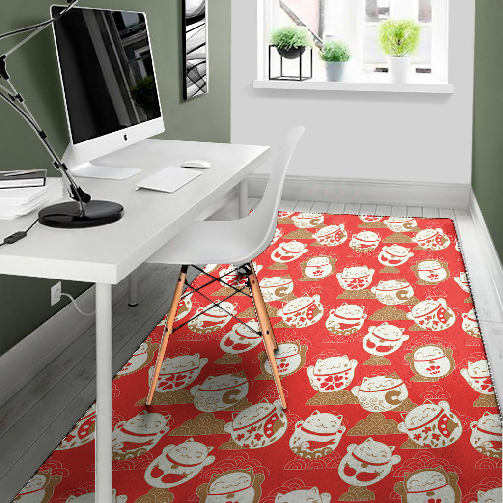 Japanese Lucky Cat Pattern Print Area Rug