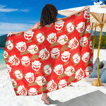 Japanese Lucky Cat Pattern Print Beach Sarong Wrap