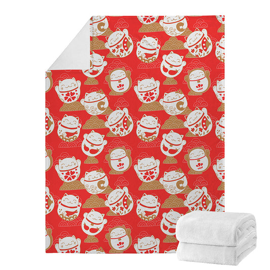Japanese Lucky Cat Pattern Print Blanket