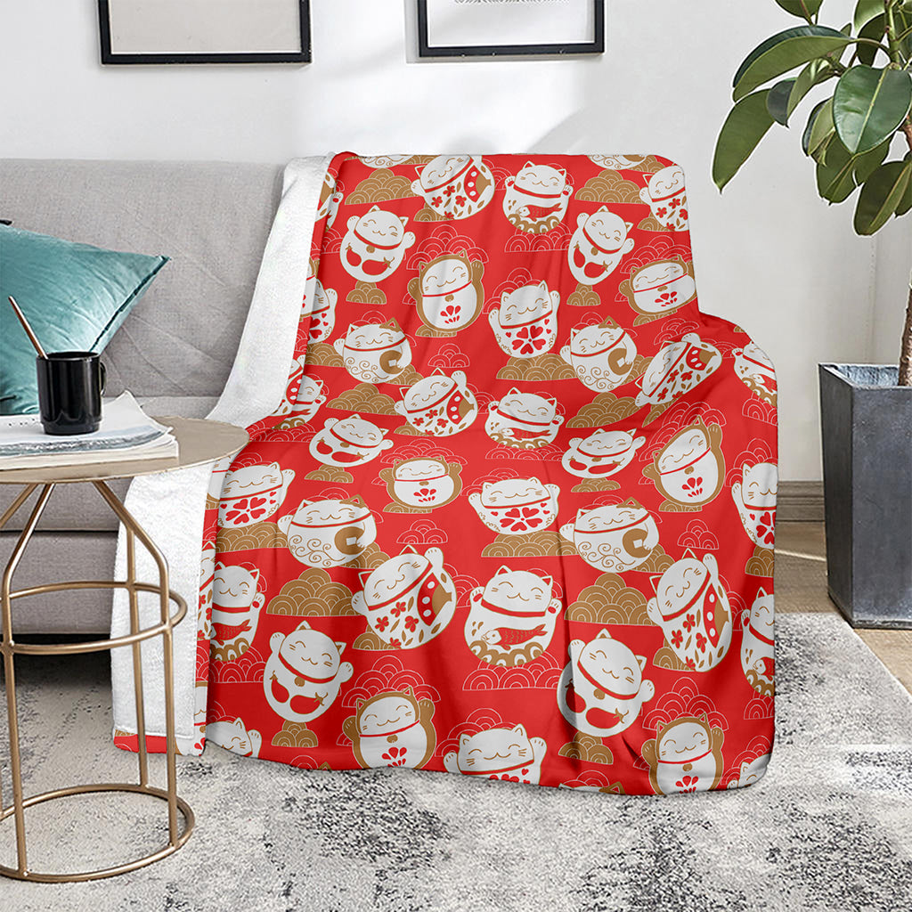 Japanese Lucky Cat Pattern Print Blanket