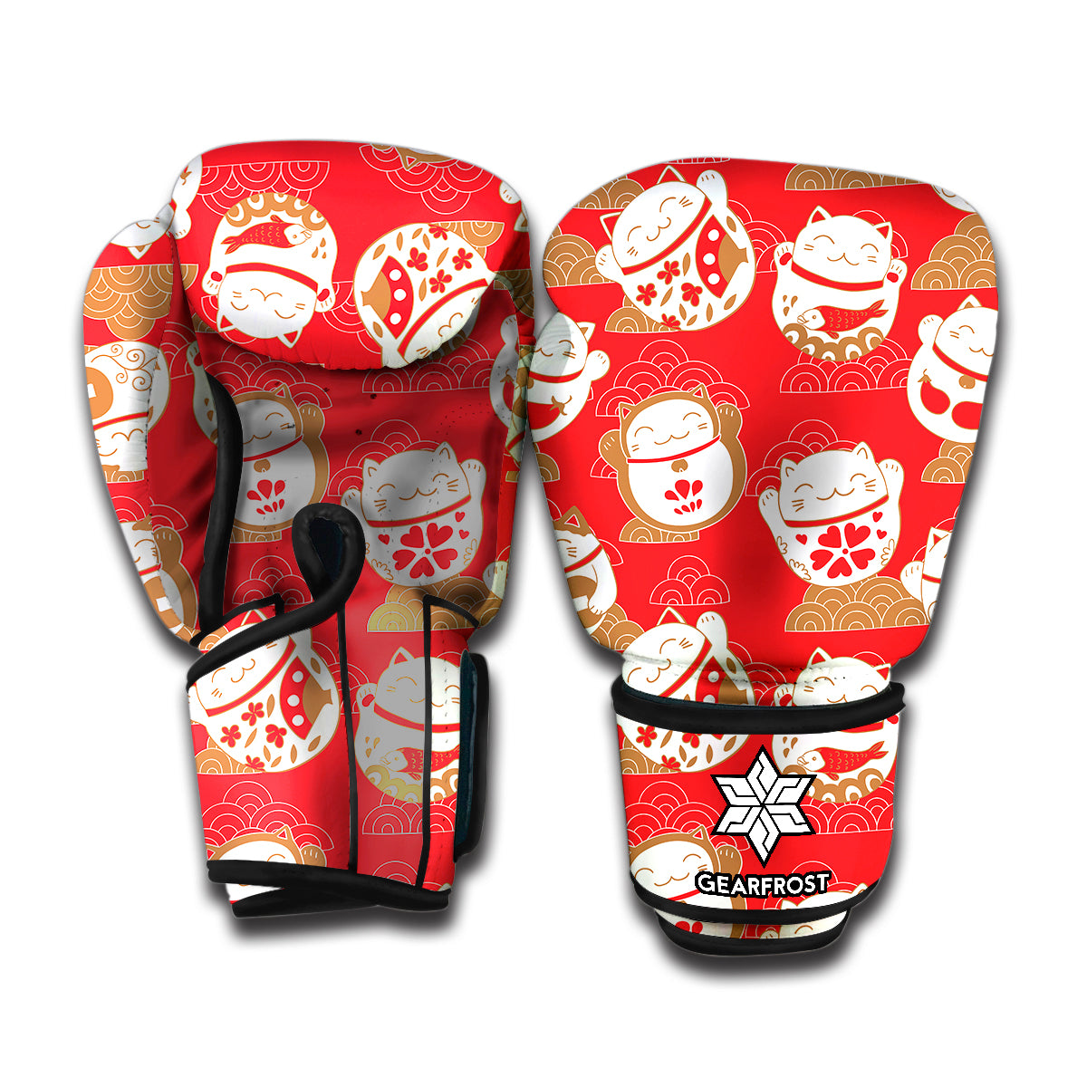 Japanese Lucky Cat Pattern Print Boxing Gloves