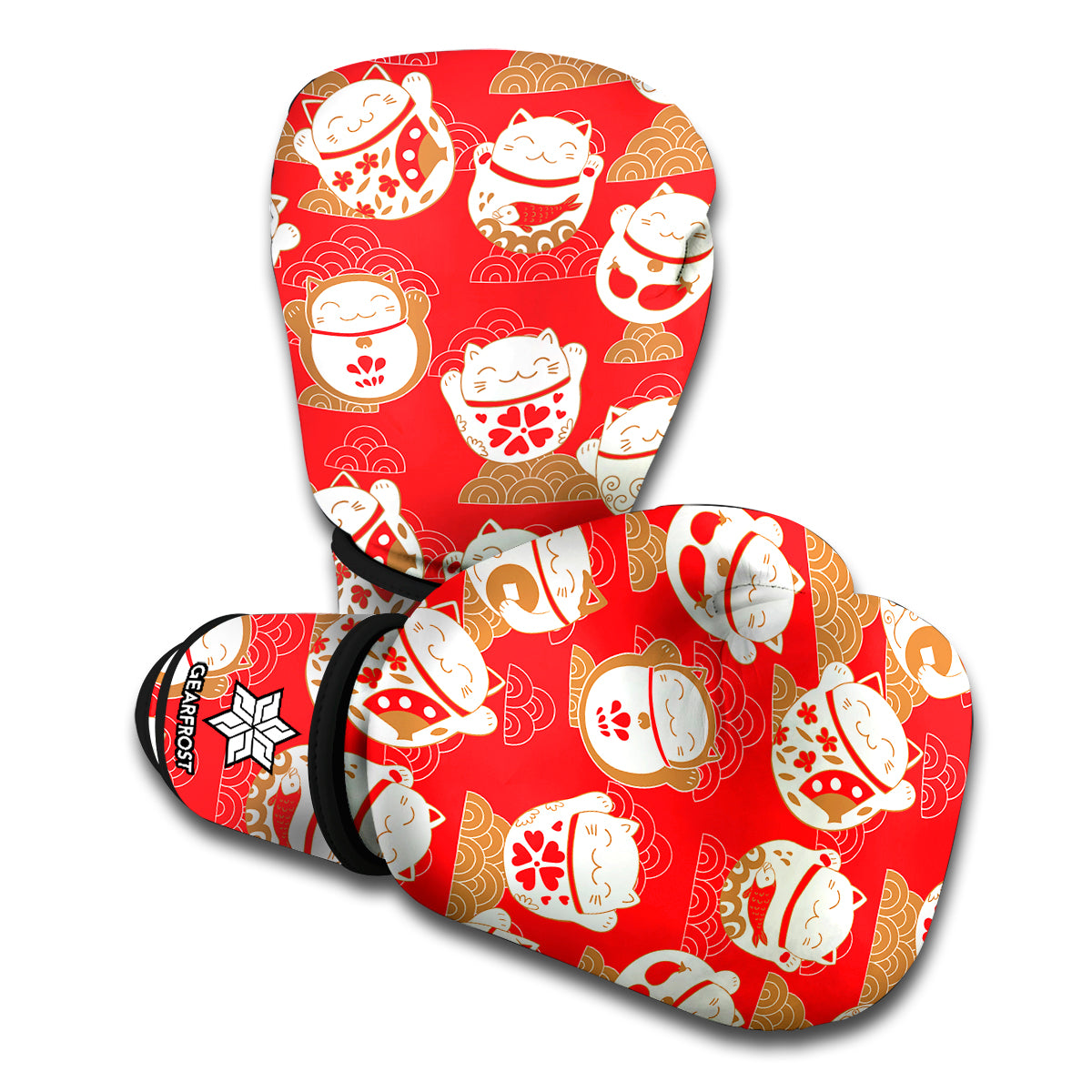 Japanese Lucky Cat Pattern Print Boxing Gloves