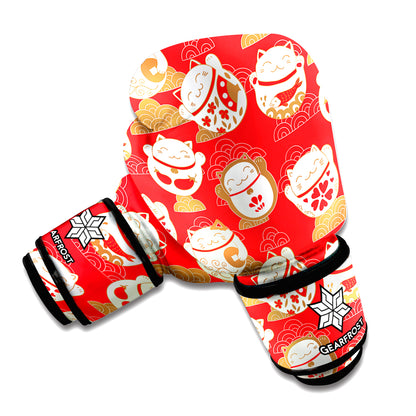 Japanese Lucky Cat Pattern Print Boxing Gloves