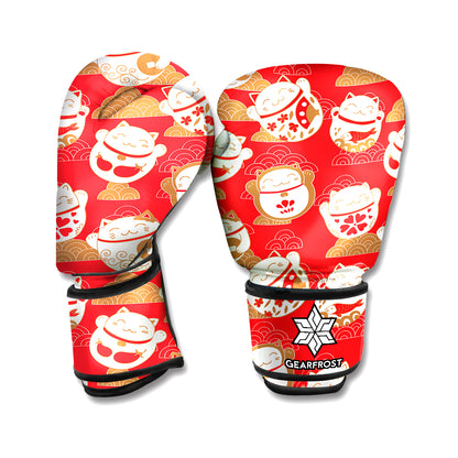 Japanese Lucky Cat Pattern Print Boxing Gloves