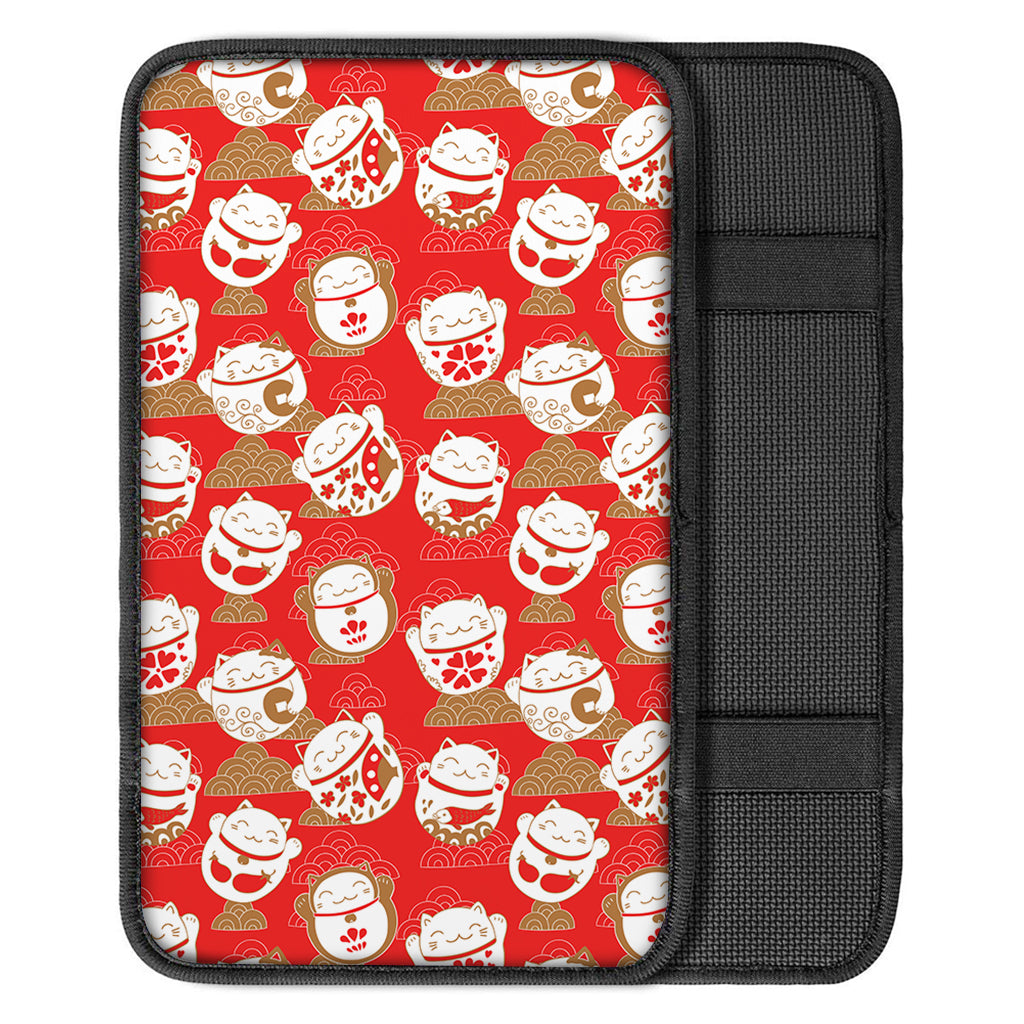 Japanese Lucky Cat Pattern Print Car Center Console Cover