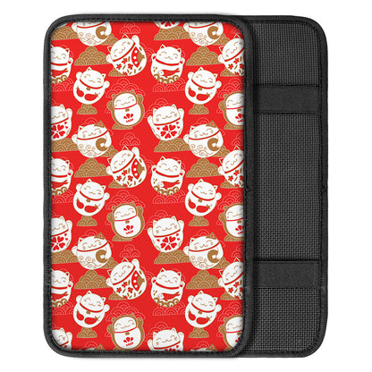 Japanese Lucky Cat Pattern Print Car Center Console Cover