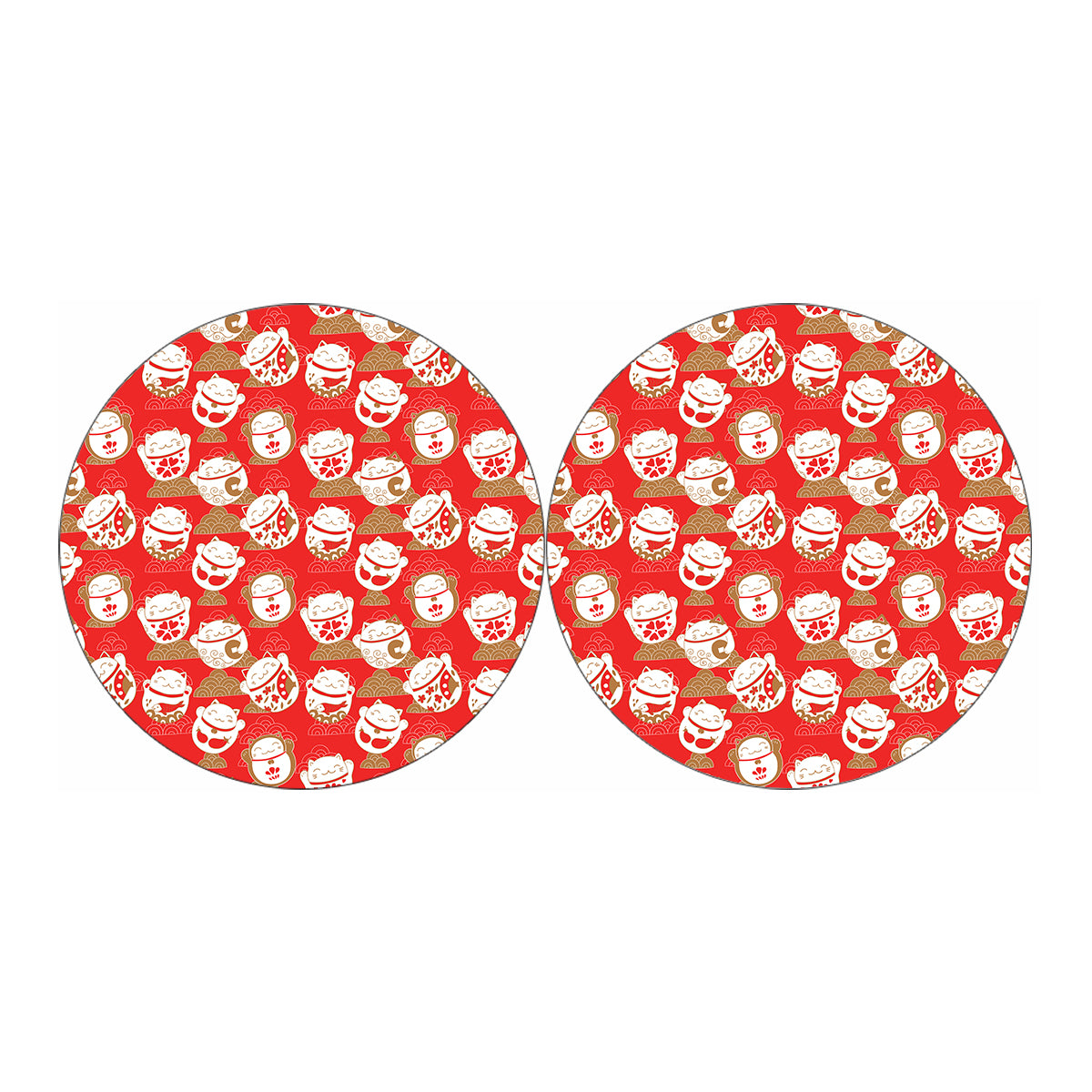 Japanese Lucky Cat Pattern Print Car Coasters