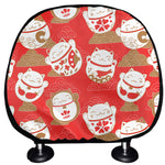 Japanese Lucky Cat Pattern Print Car Headrest Covers