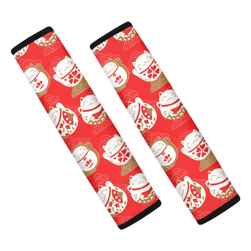 Japanese Lucky Cat Pattern Print Car Seat Belt Covers