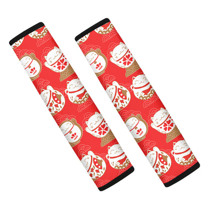 Japanese Lucky Cat Pattern Print Car Seat Belt Covers