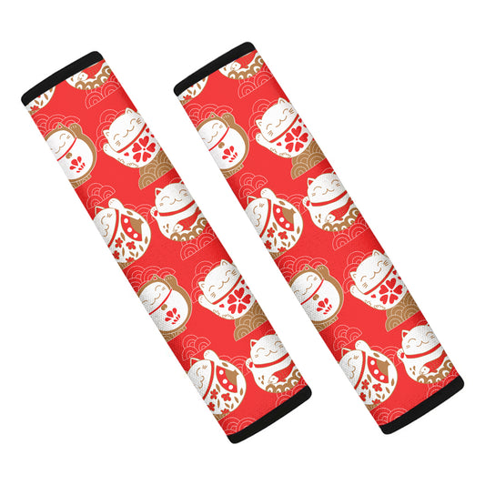 Japanese Lucky Cat Pattern Print Car Seat Belt Covers