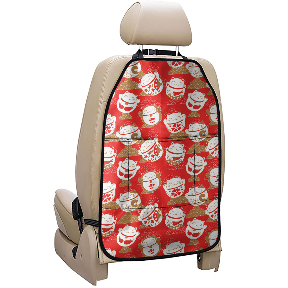Japanese Lucky Cat Pattern Print Car Seat Organizers