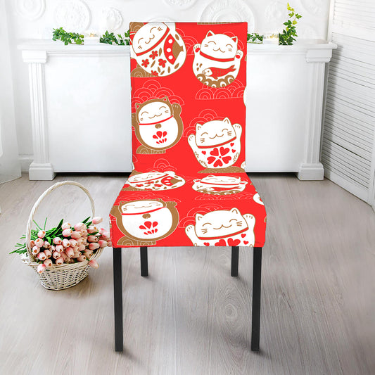 Japanese Lucky Cat Pattern Print Dining Chair Slipcover