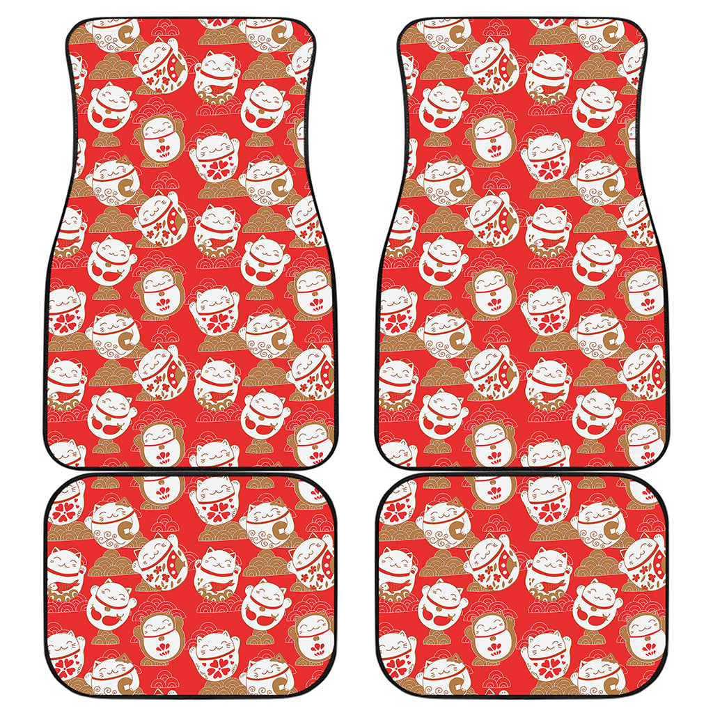 Japanese Lucky Cat Pattern Print Front and Back Car Floor Mats