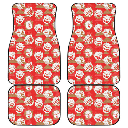 Japanese Lucky Cat Pattern Print Front and Back Car Floor Mats