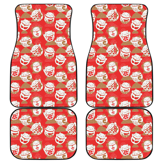 Japanese Lucky Cat Pattern Print Front and Back Car Floor Mats