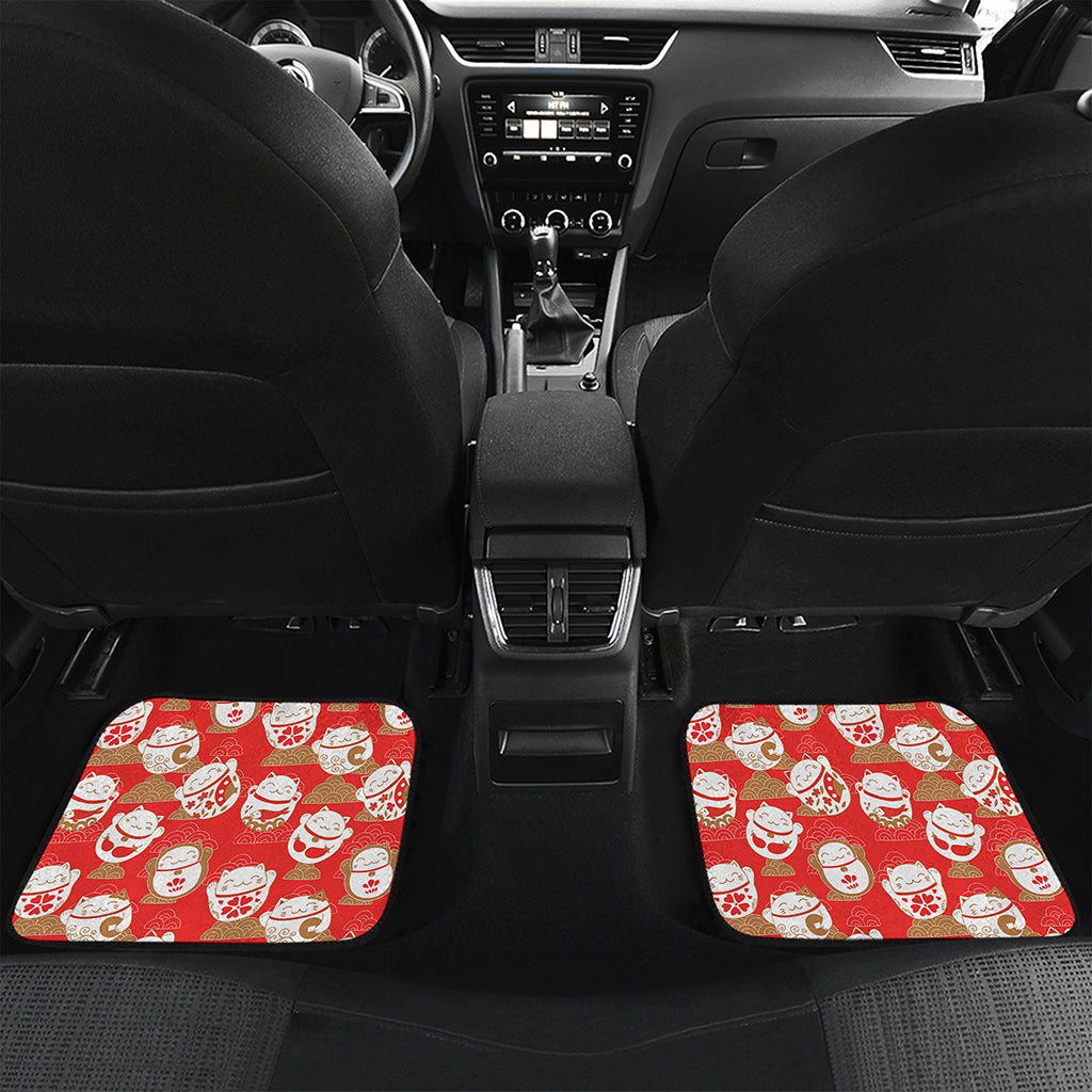 Japanese Lucky Cat Pattern Print Front and Back Car Floor Mats