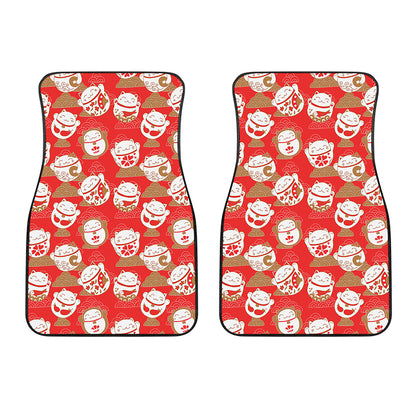 Japanese Lucky Cat Pattern Print Front Car Floor Mats