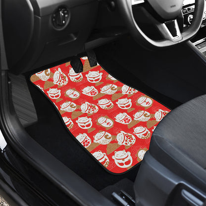 Japanese Lucky Cat Pattern Print Front Car Floor Mats