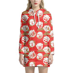 Japanese Lucky Cat Pattern Print Hoodie Dress