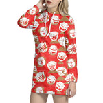 Japanese Lucky Cat Pattern Print Hoodie Dress