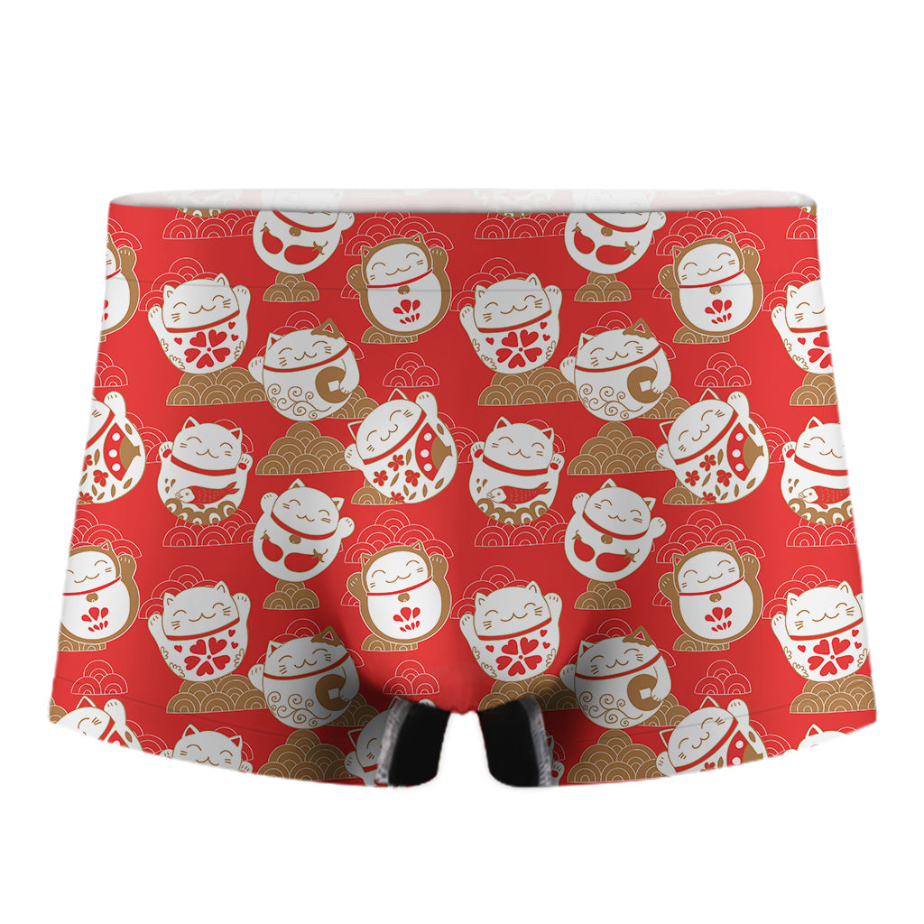 Japanese Lucky Cat Pattern Print Men's Boxer Briefs