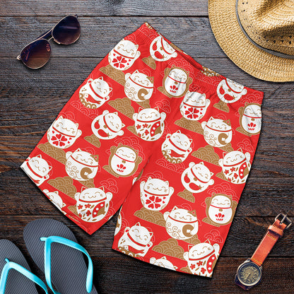 Japanese Lucky Cat Pattern Print Men's Shorts
