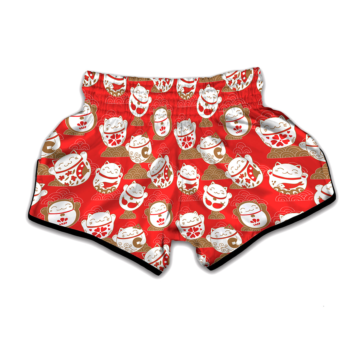Japanese Lucky Cat Pattern Print Muay Thai Boxing Shorts