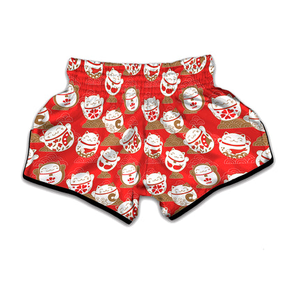 Japanese Lucky Cat Pattern Print Muay Thai Boxing Shorts