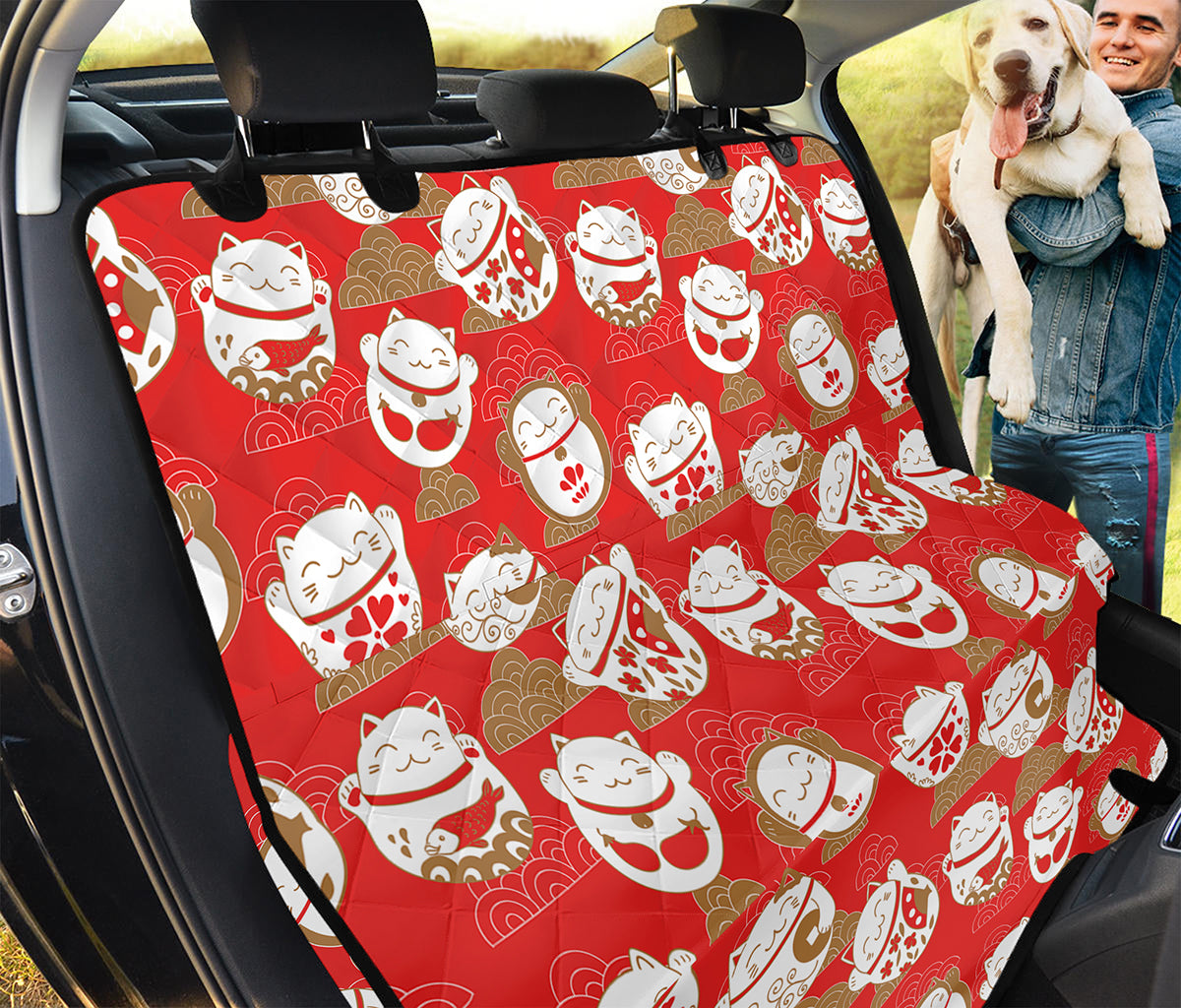 Japanese Lucky Cat Pattern Print Pet Car Back Seat Cover