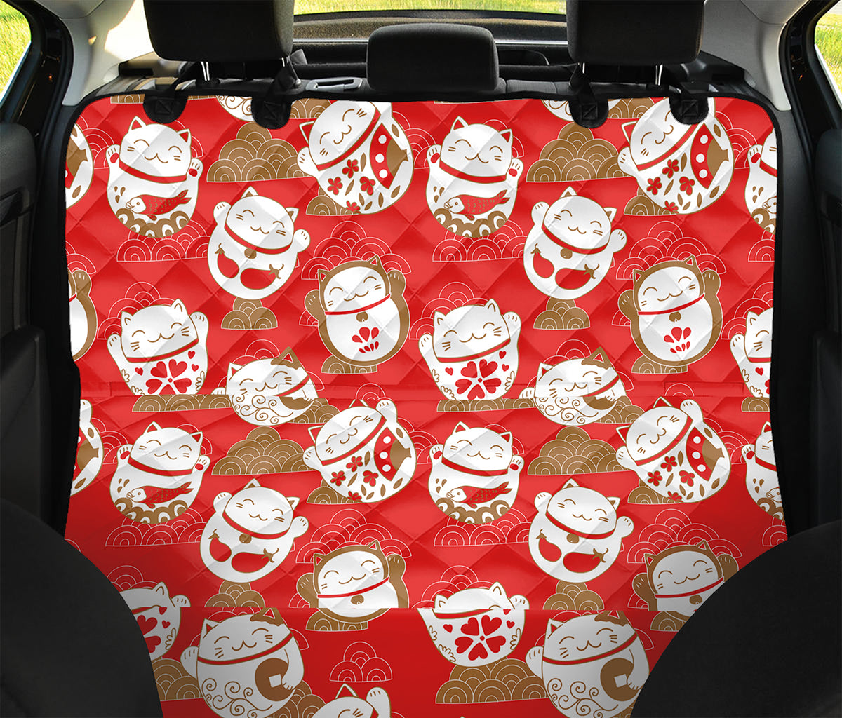 Japanese Lucky Cat Pattern Print Pet Car Back Seat Cover