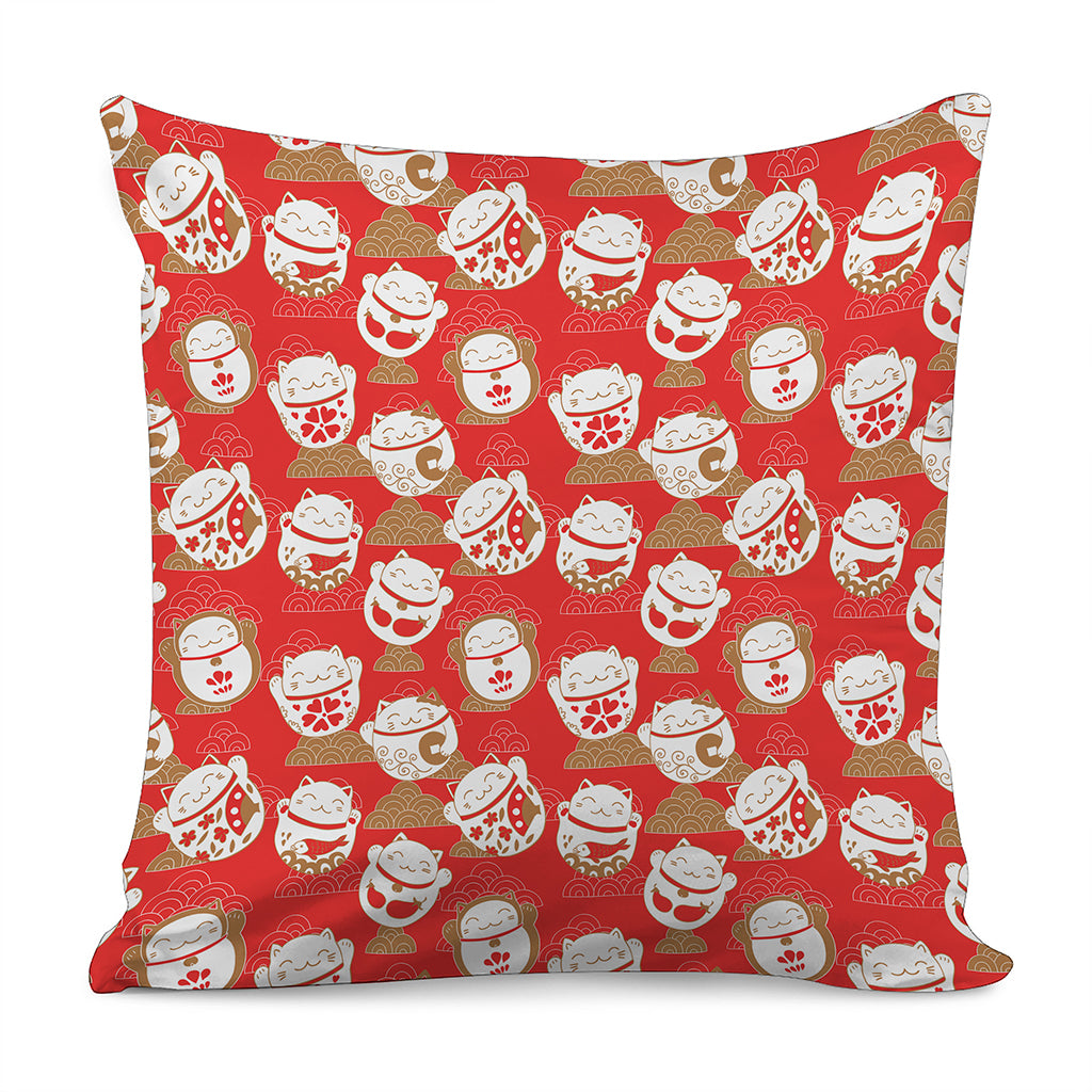 Japanese Lucky Cat Pattern Print Pillow Cover