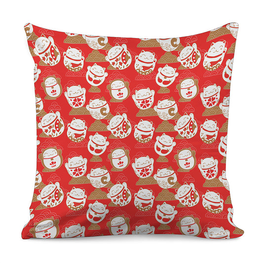 Japanese Lucky Cat Pattern Print Pillow Cover