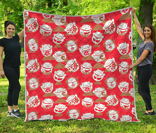 Japanese Lucky Cat Pattern Print Quilt