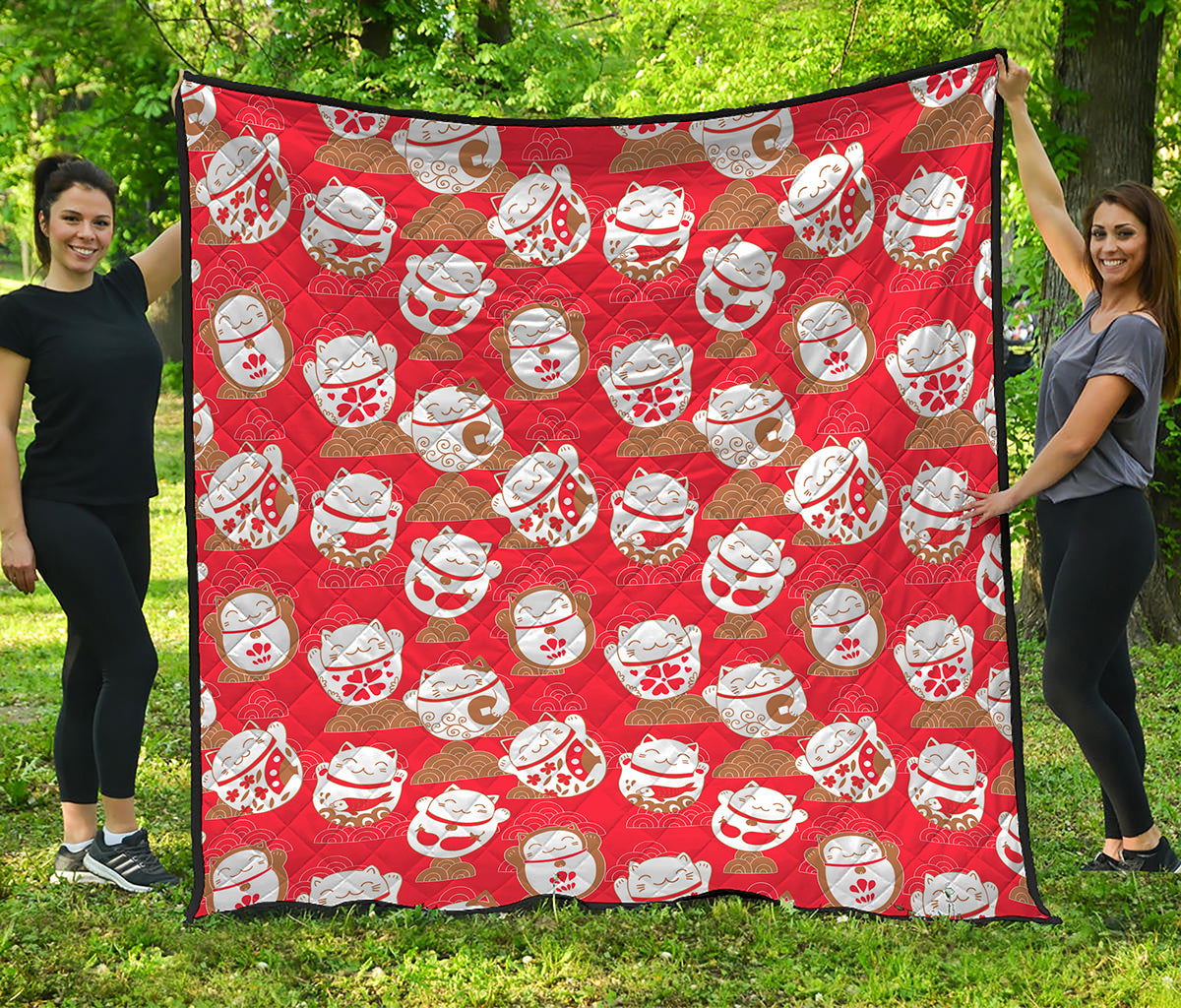 Japanese Lucky Cat Pattern Print Quilt